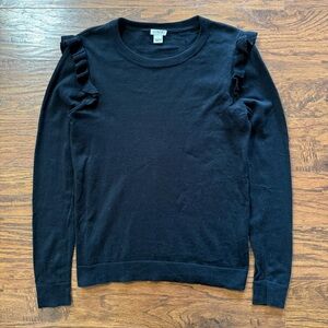 J. Crew Black Ruffle Shoulder Sweater Size Small